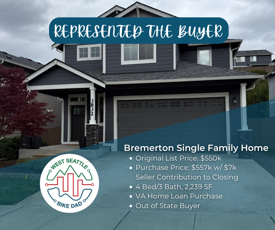 A Bremerton single family home purchased with a VA Home Loan. The purchase price of $557,000 included $7,000 in seller credits to allow the buyers to purchase this home with no cash down using a Navy Federal Credit Union VA Home Loan.